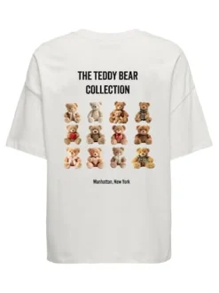 Online JDY carla Front/Back Print T-Shirt 4965614 Cloud Dancer Teddy Bear Collection
