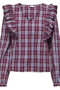 Clearance JDY dolly L/S Check Top 4933633 Fig Black & Total Eclipse