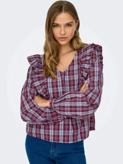 Clearance JDY dolly L/S Check Top 4933633 Fig Black & Total Eclipse