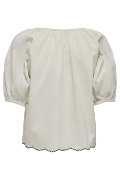 Clearance JDY filuca 2/4 Embroidery Tie Top 4962066 Birch With Sky Captain Embroidery
