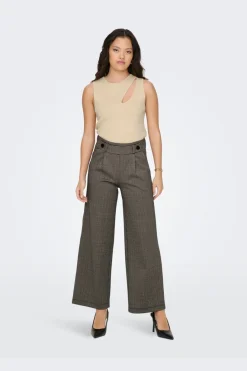 New JDY geggo Mia Long Check Pant 3750952 Cobblestone Mini Check