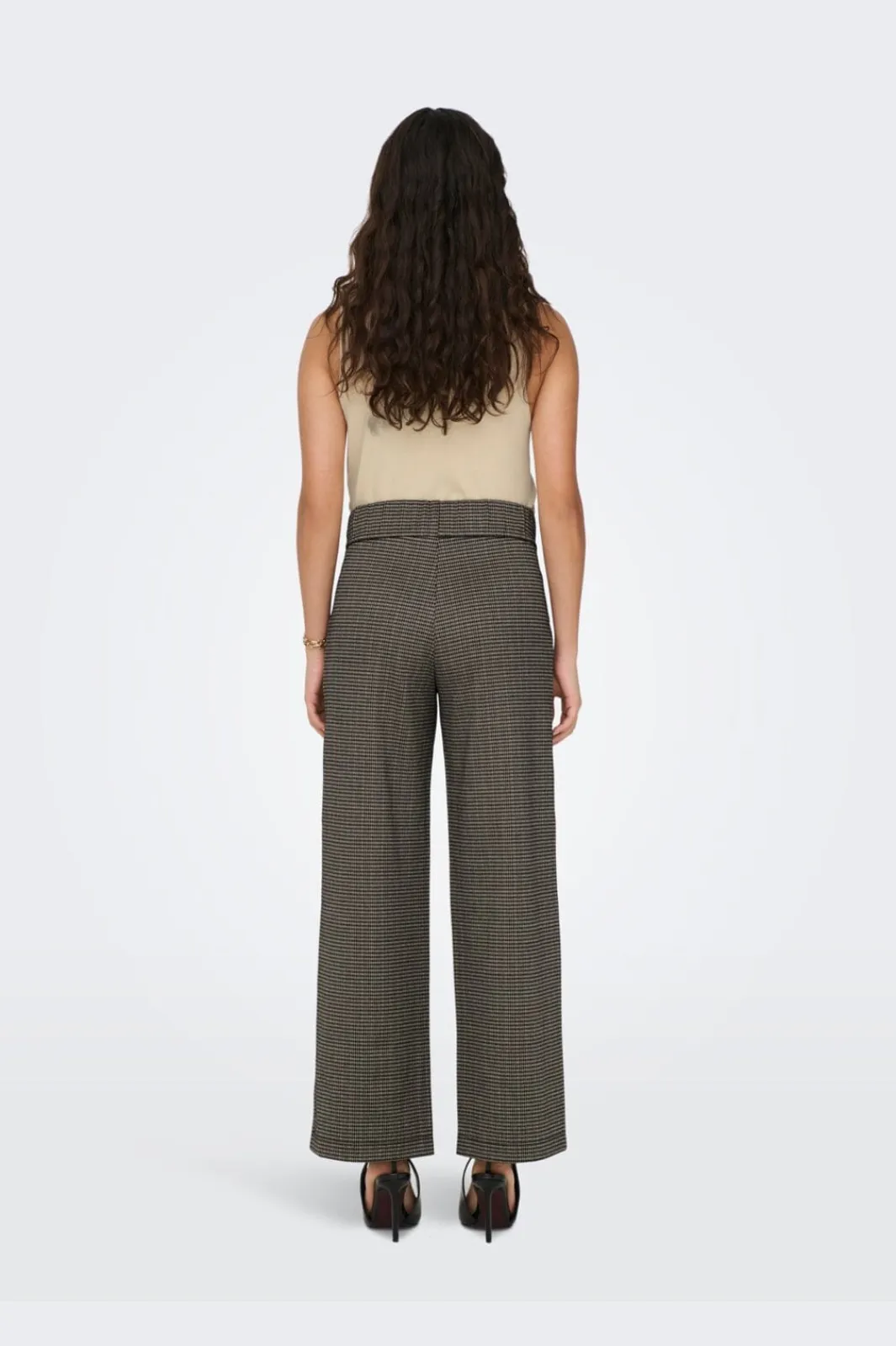 New JDY geggo Mia Long Check Pant 3750952 Cobblestone Mini Check