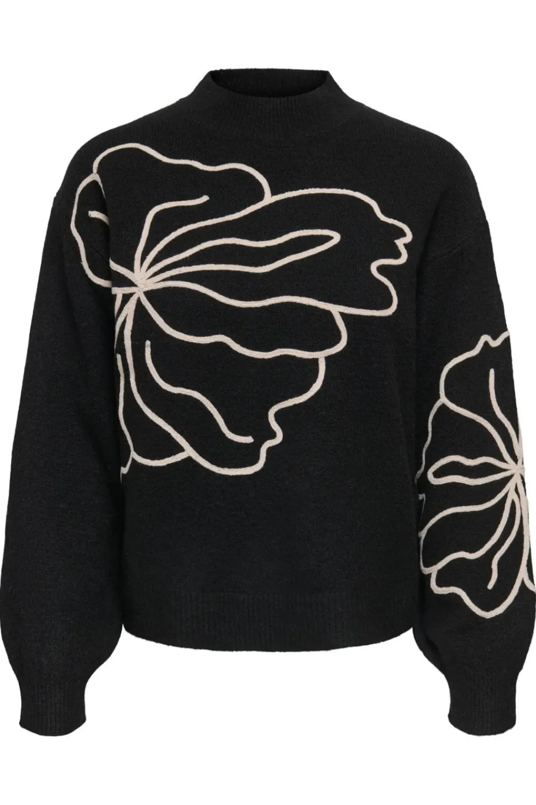 JDY jella L/S Flower Pullover Knt 4907427 Black W. Cement
