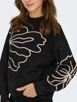 JDY jella L/S Flower Pullover Knt 4907427 Black W. Cement