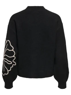 JDY jella L/S Flower Pullover Knt 4907427 Black W. Cement