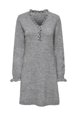 New JDY letty L/S V-Neck Frill Dress Knt 4951328 Light Grey Melange