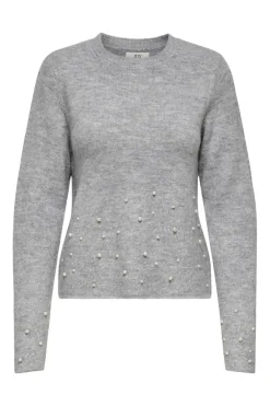 Outlet JDY pearl L/S O-Neck Pearl Pullover Knt 4815065 Light Grey Melange White Pearls