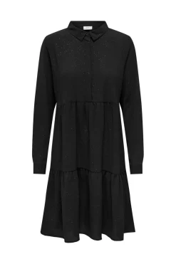 Clearance JDY piper L/S Foil Shirt Dress 4400726 Black Foil