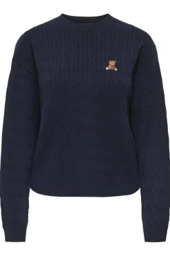 Hot JDY prime Life L/S On Cable Emb Pull Knt 4952445 Dark Sapphire W. Teddy Embroidery