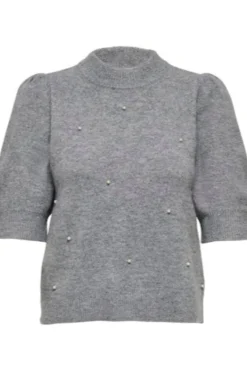 Sale JDY rue Life 2/4 Pearl Pullover Knt 4926205 Medium Grey Melange W. White Pearls