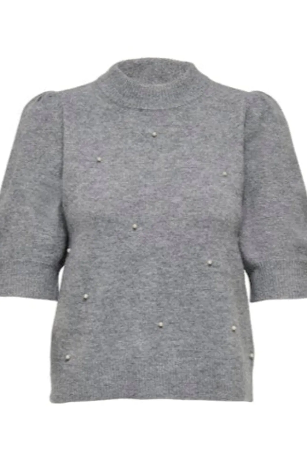 Sale JDY rue Life 2/4 Pearl Pullover Knt 4926205 Medium Grey Melange W. White Pearls