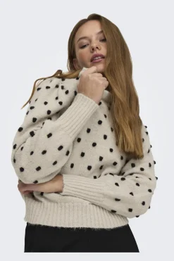 Outlet JDY sigrid Life L/S On Puff Pull Knt 4358569 Cement W. Black Dots