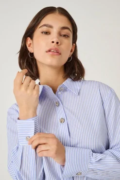 Best JDY soho L/S Loose Striped Shirt 4950438 White Cashmere Blue