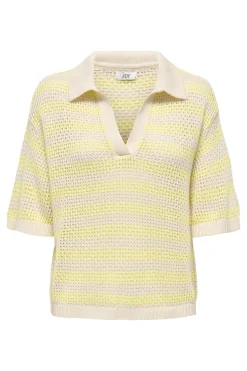 Hot JDY tikka S/S Polo Pullover Knt 4891512 Birch French Vanilla Stripes