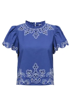 New JDY vera S/S Embroidery Top 4938525 Orient Blue W. Embroidery