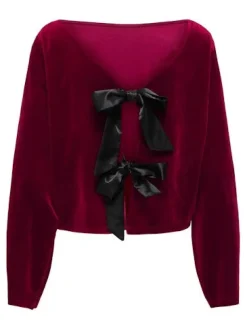 Outlet JDY victory L/S Velvet Bow Top 4932741 Winetasting Bow