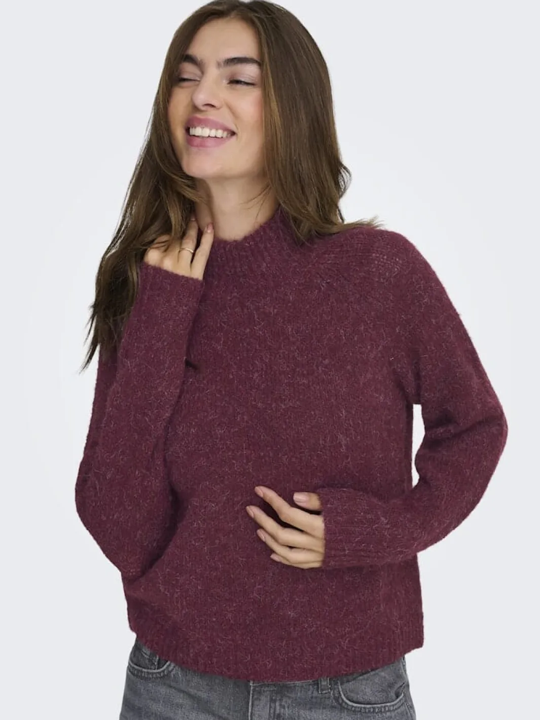 New JDY zoey Life L/S Hn Raglan Pul Knt 4890258 Maroon Banner Melange