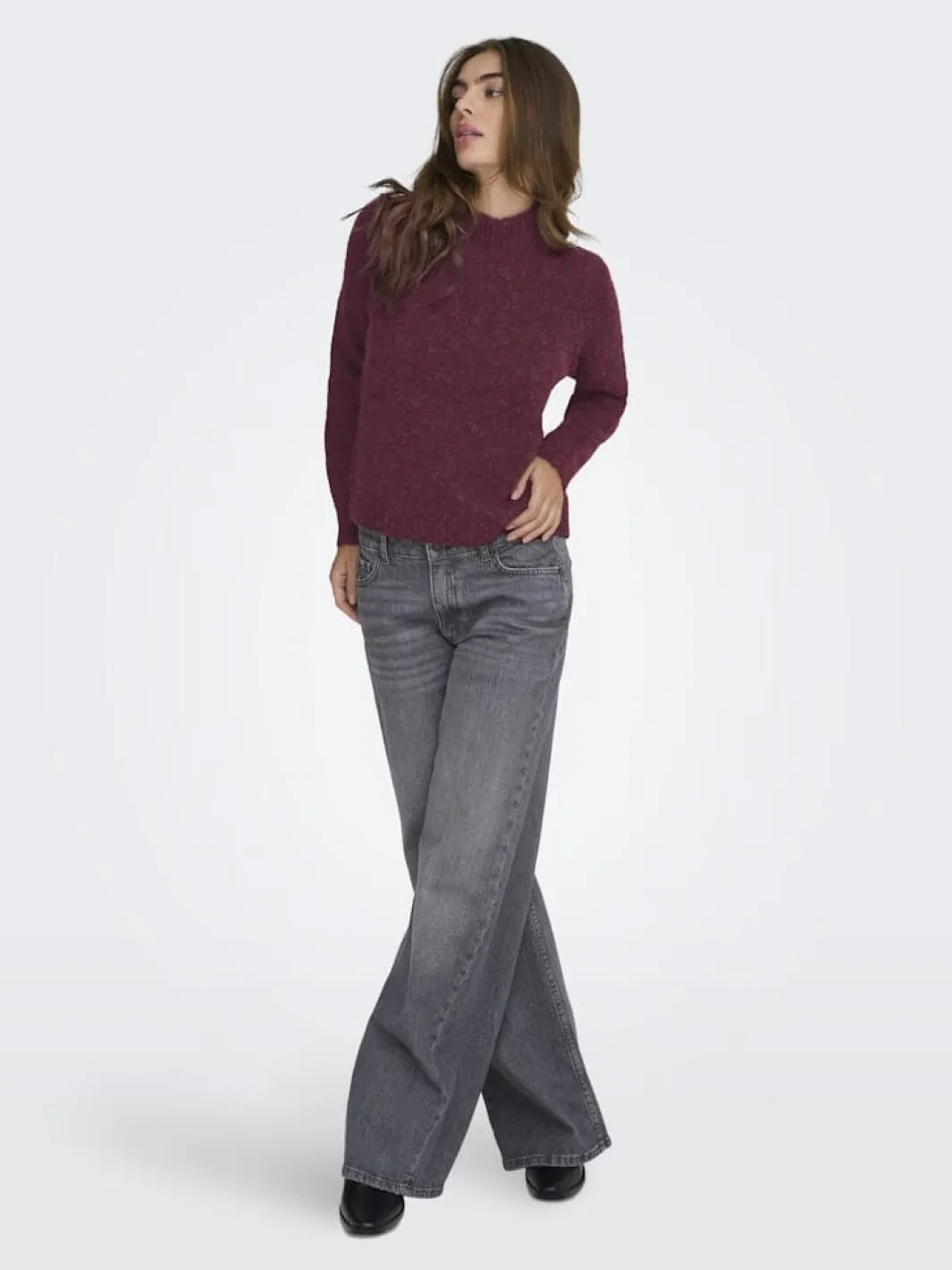 New JDY zoey Life L/S Hn Raglan Pul Knt 4890258 Maroon Banner Melange