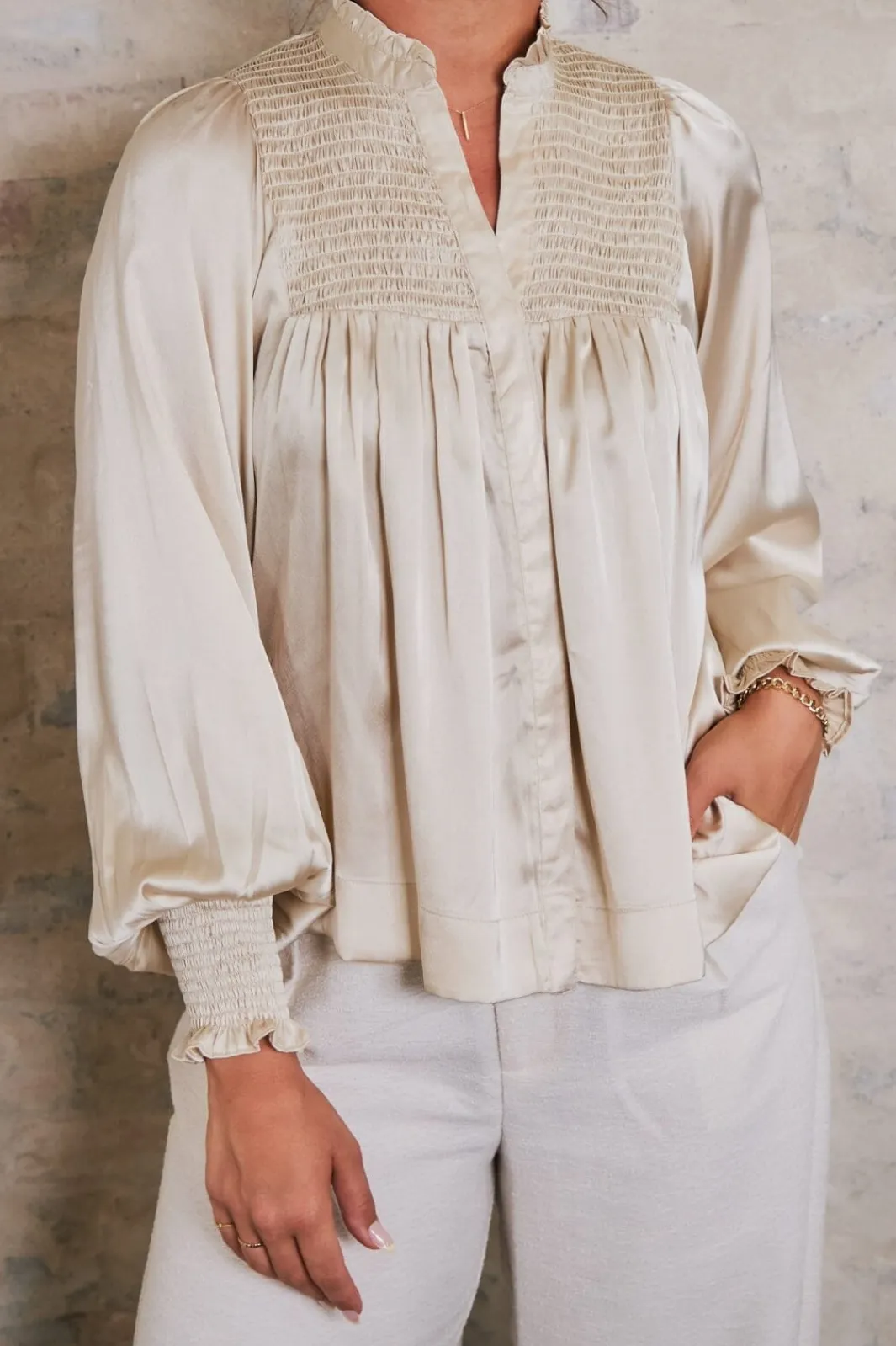 Sale Neo Noir Jill Smooth Satin Blouse Champagne