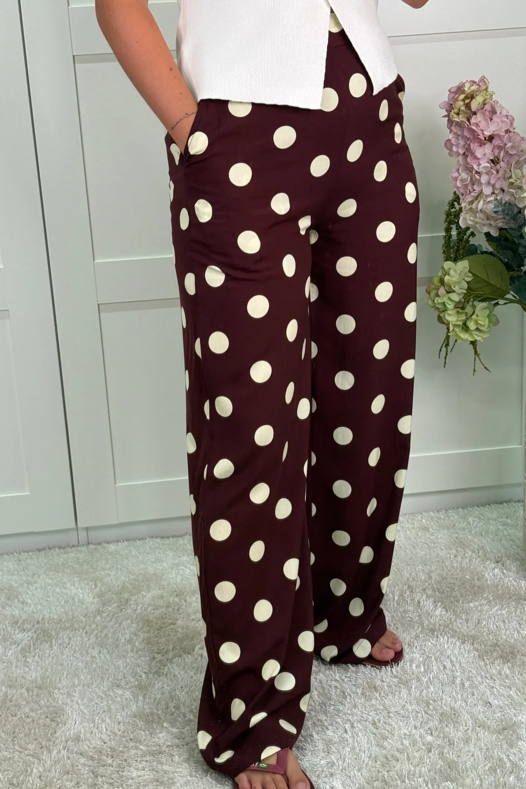 Clearance A-bee Juliana Wide Dot Pants Chocolate