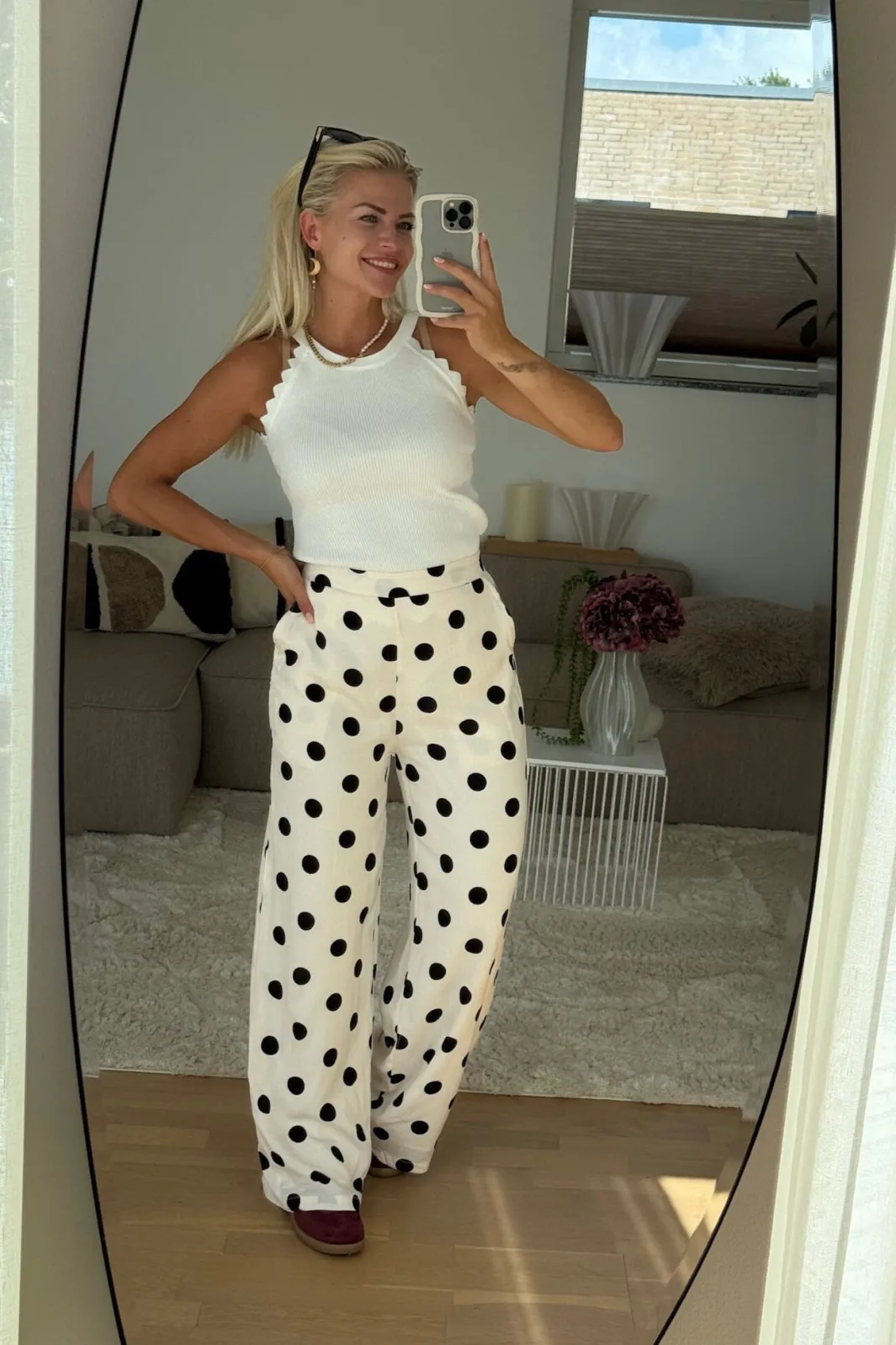 Best A-bee Juliana Wide Dot Pants Beige