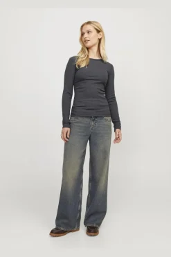 Best Jjxx Jxfreya Str Ls Rib Tee 4512554 Dark Grey Melange