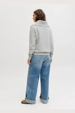 Discount Jjxx Jxstudio Vesterbro Flat Knit Zip Swt Sn 5000235 Light Grey Melange Bright White Jjxx Studio