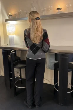 Discount BYIC Karmaic Fitted Cardigan H081 Grey Argyle