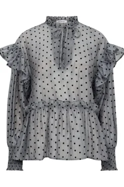 Online Co´Couture Katinkacc Dot V-Frill Blouse 35560 138 Light Grey