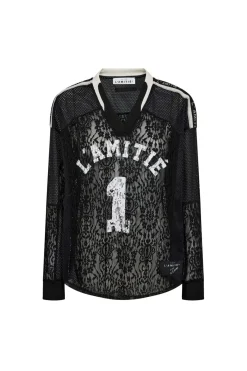 Best Haute L'Amitié Lace Football V- Blouse HL10468 Black