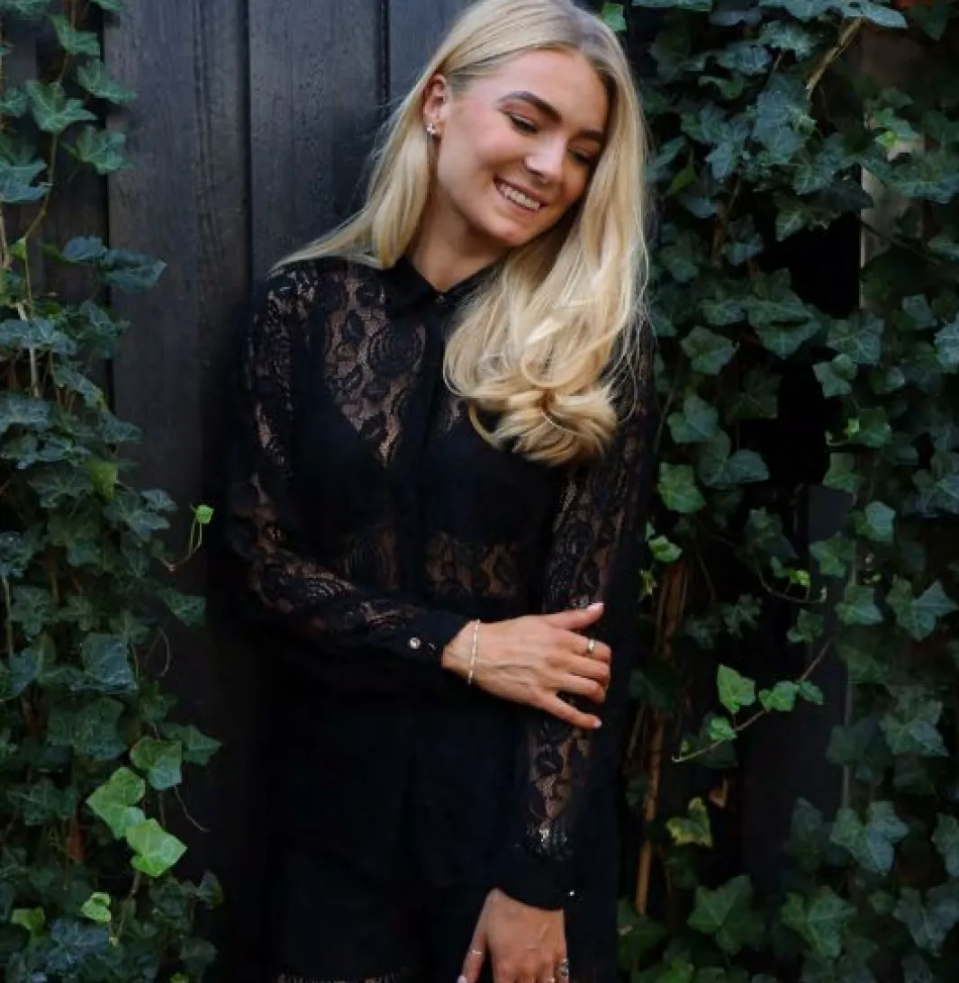 Hot Liberte Lacy Ls Shirt 22270 Black Lace
