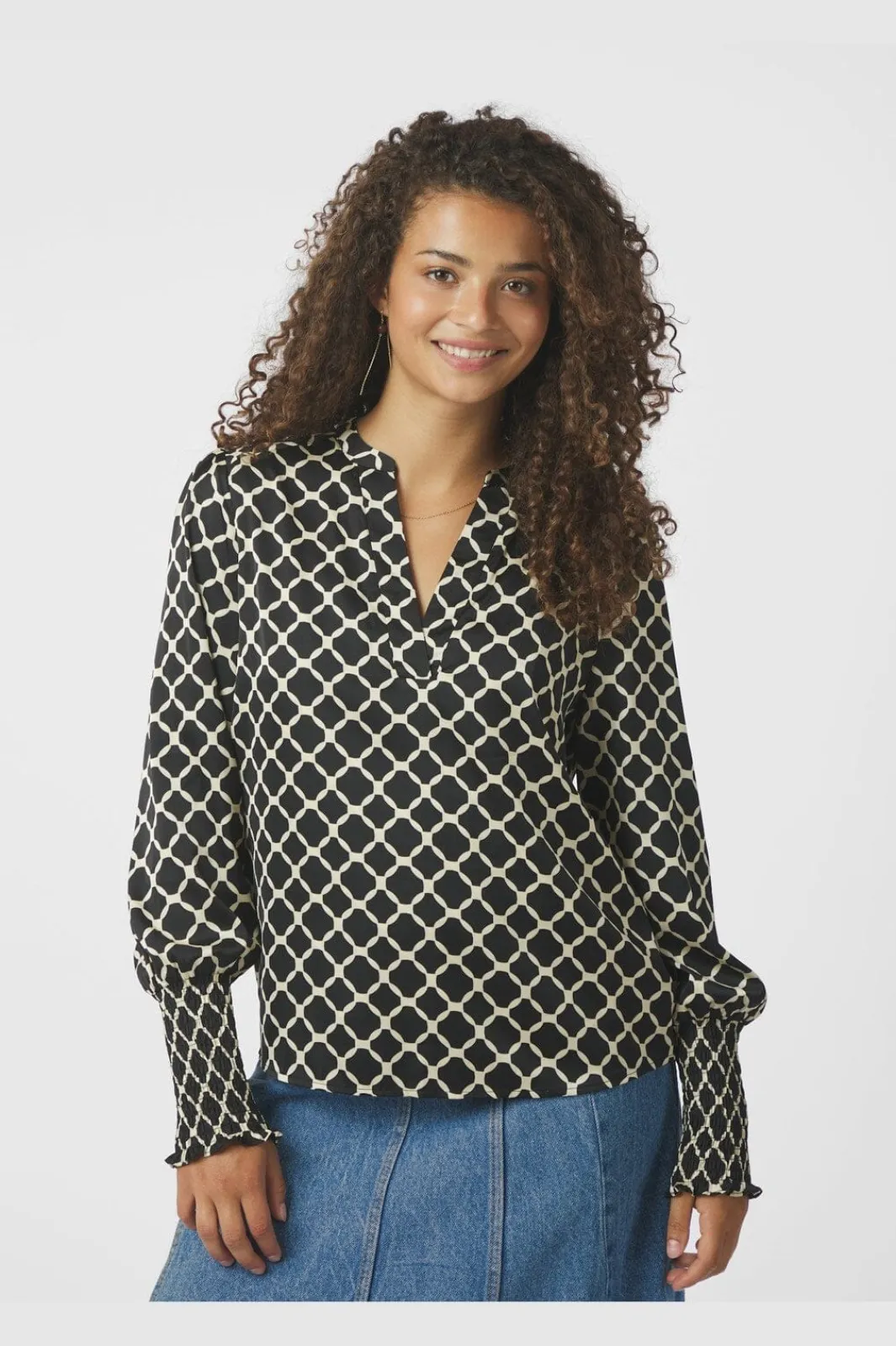 Hot Neo Noir Landa Tile Print Blouse 166926 100