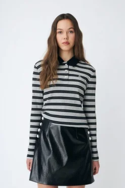 Outlet Cras Leslie Polo Blouse C570 8136 Grey Black Stripe