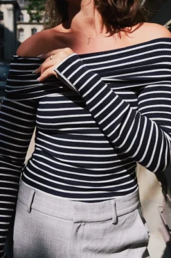 Outlet Neo Noir Lessy Stripe Blouse Dark Navy