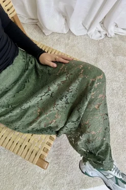 Online A-bee Long Flower Lace Skirt _-W_ Khaki
