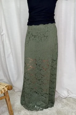 Online A-bee Long Flower Lace Skirt _-W_ Khaki