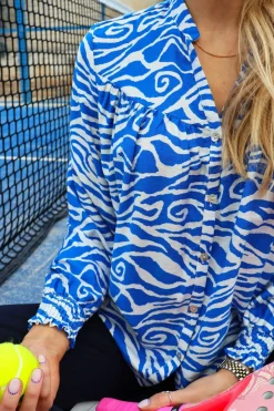 Clearance Liberte Mag-Ls-Vneck-Shirt 22054 Cobolt Zebra
