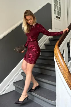 New BYIC Majaic Mesh Dress A23773 Bordeaux