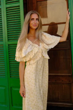 Hot BYIC Marthaic Maxi Dress A23935 Yellow Flower Print