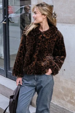 Hot Neo Noir Melodie Leo Faux Fur Jacket Dark Brown