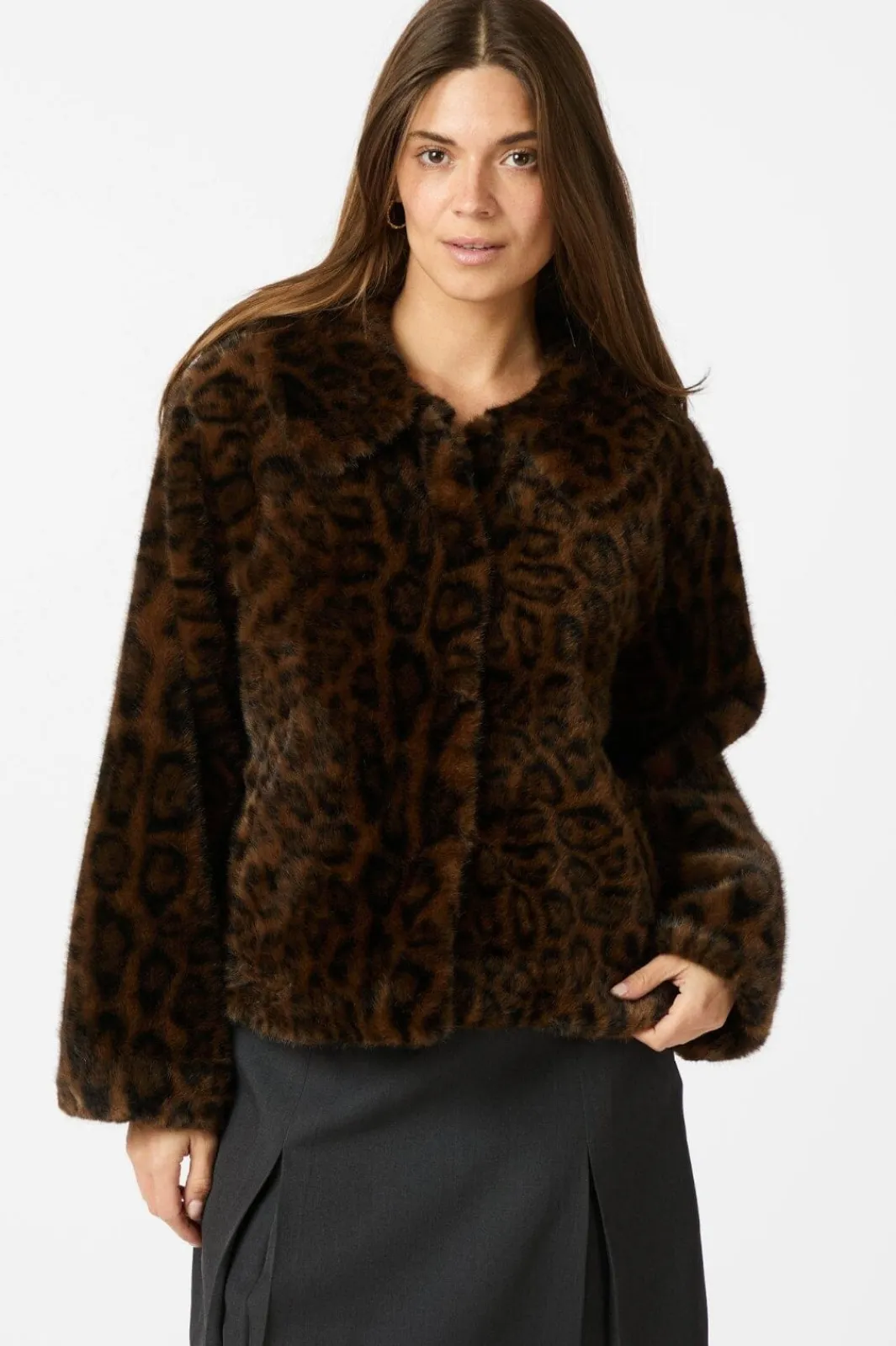 Hot Neo Noir Melodie Leo Faux Fur Jacket Dark Brown