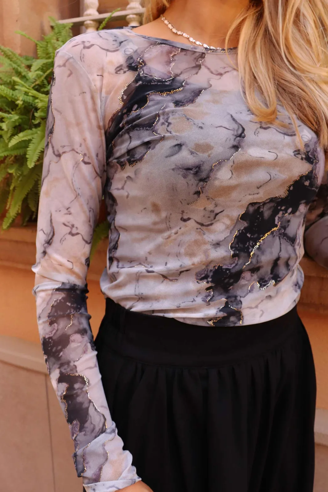 Outlet Liberte Mesh Ls Tshirt 22065 Black Grey Marble
