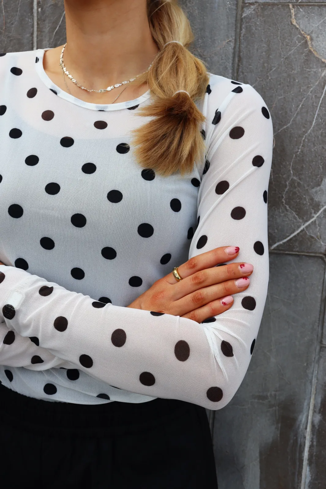 Liberte Mesh Ls Tshirt 22065 White Black Big Dot