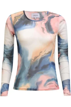 Hot Liberte Mesh Ls Tshirt 22065 Blue Peach Gold Marble