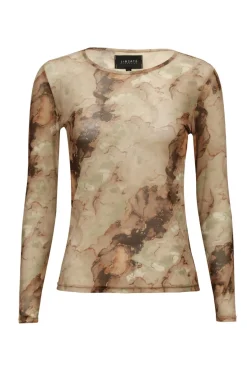 Sale Liberte Mesh-Ls-Tshirt 22065 Brown Gold Marble