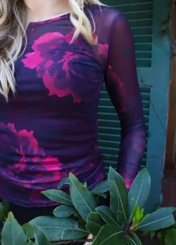 Clearance Liberte Mesh-Ls-Tshirt 22065 Black Bordeaux Flower
