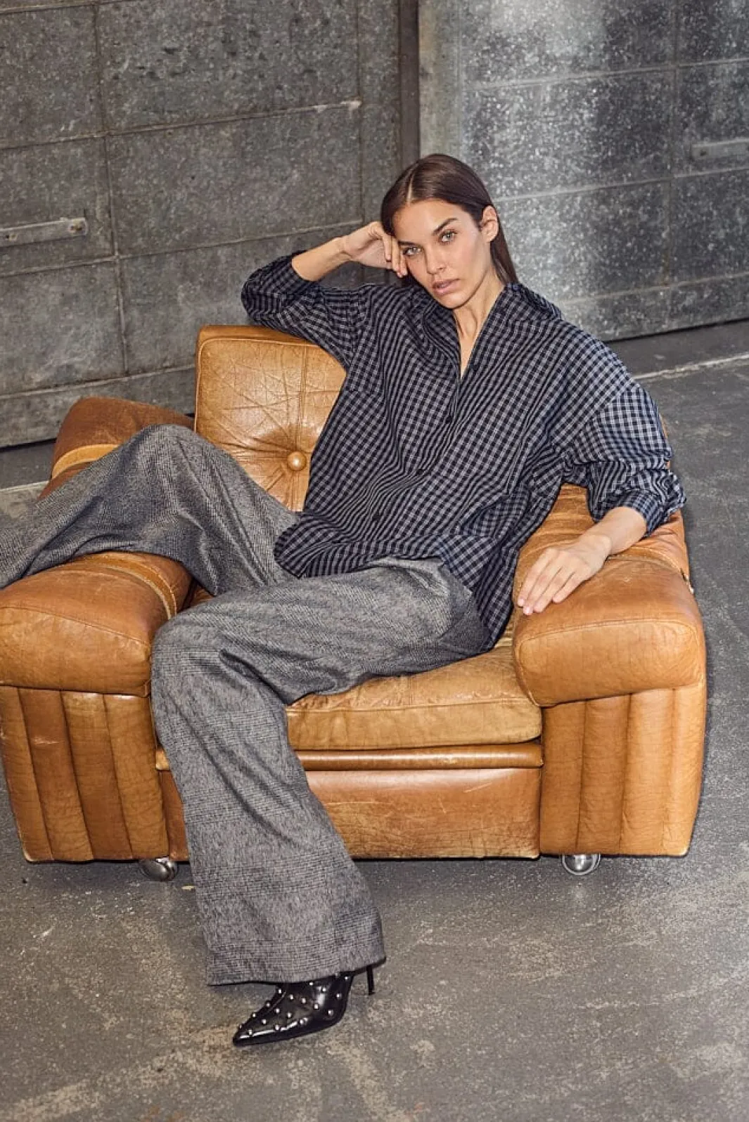 Discount Haute L'Amitié Michelle Check Tailor Tie Pants HL10305 Grey
