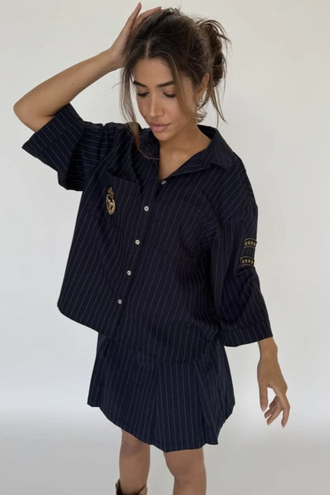 Outlet Continue Mili Pinstripe Patch 14999 Navy Blue Stripe