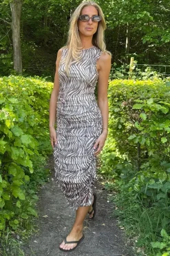 Clearance BYIC Miraic Mesh Dress A23631 Brown Zebra