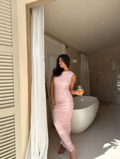 Online BYIC Miraic Mesh Dress A23631 Light Pink Floral